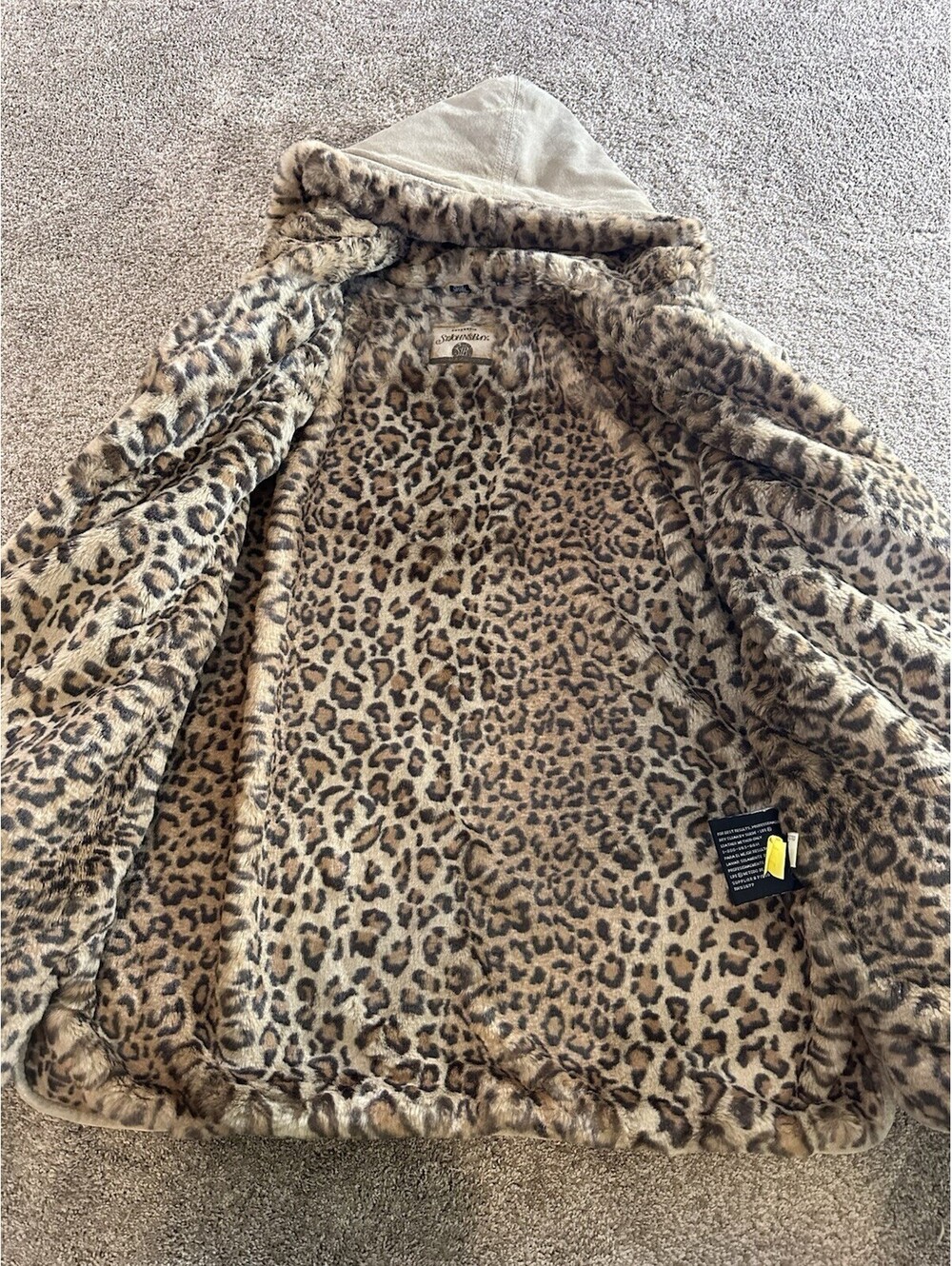 Y2K Leopard Cheetah Print Lined St Johns Bay Suede Hooded Jacket Coat L Petite - Picture 7 of 13